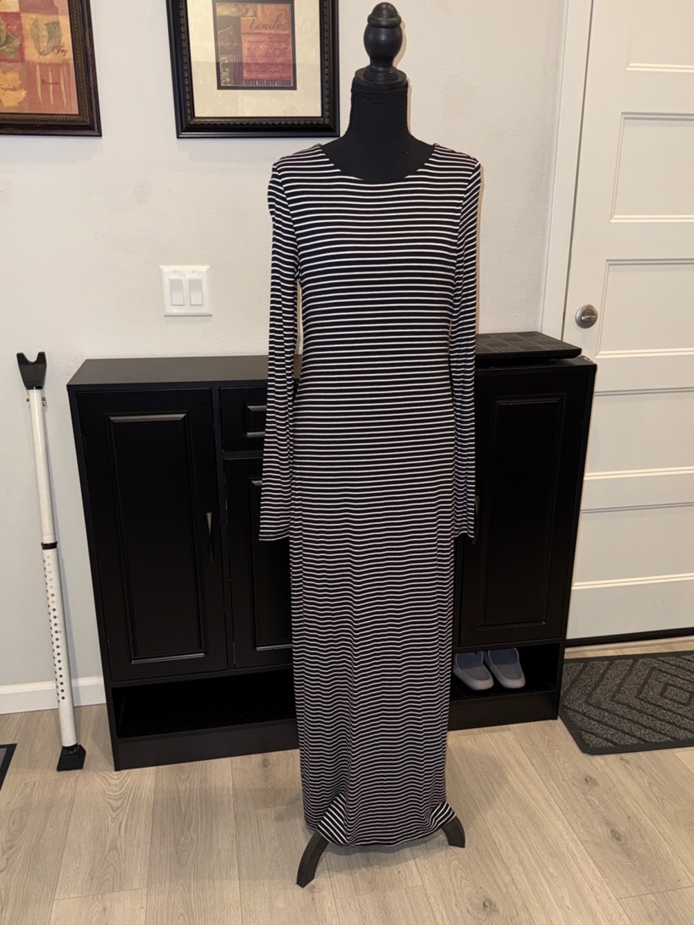 Universal Thread Navy & White Striped Long Sleeve Maxi Dress